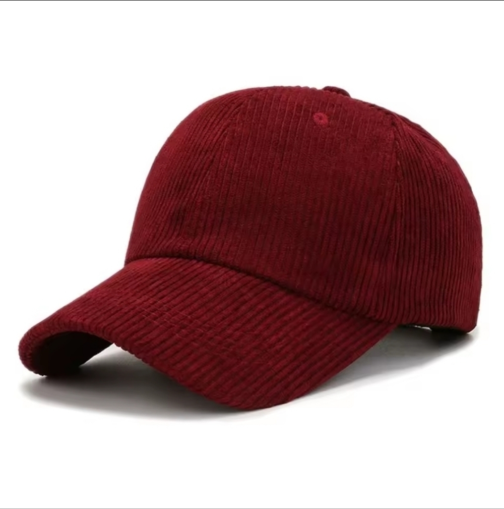 New Unisex Red Corduroy Baseball Cap Fall Autumn Winter Hat Mens Womens - Picture 1 of 10